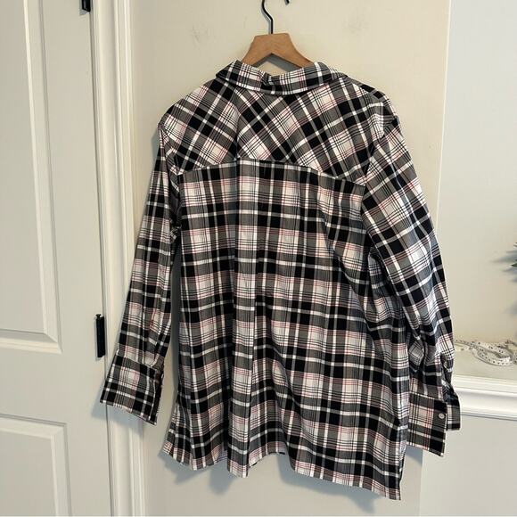 Talbots Black Red Plaid Wrinkle Resistant Long Sleeve Top 20W - Picture 4 of 9